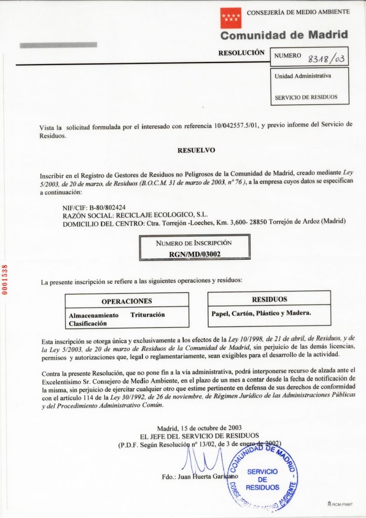 Certificaciones Receco Gestor de Residuos en Madrid RECECO Certificaciones Receco Gestor de Residuos en Madrid RECECO