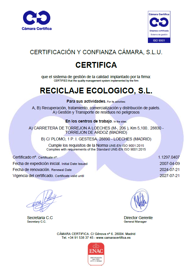 2024 CERTIFICADO REN 9001 RECICLAJE ECOLOGICO