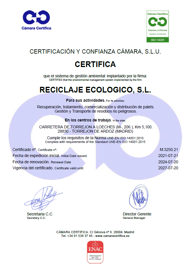 certificado ISO 14001 Medio Ambiente Receco